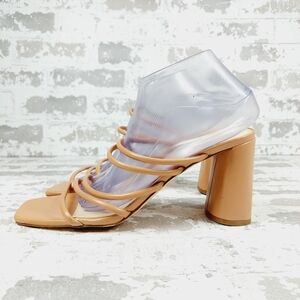 NEW Nine West Getcha 3 Heeled Brown Faux Leather Block Heel Summer Sandals D877